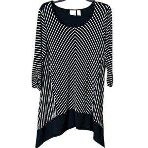 Chico's Black White Stripe 1/2 Sleeve Scoop Neck Stretch Pullover Tunic Medium